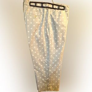 Capris pants pearl gray white polka dots straight pockets size 14P